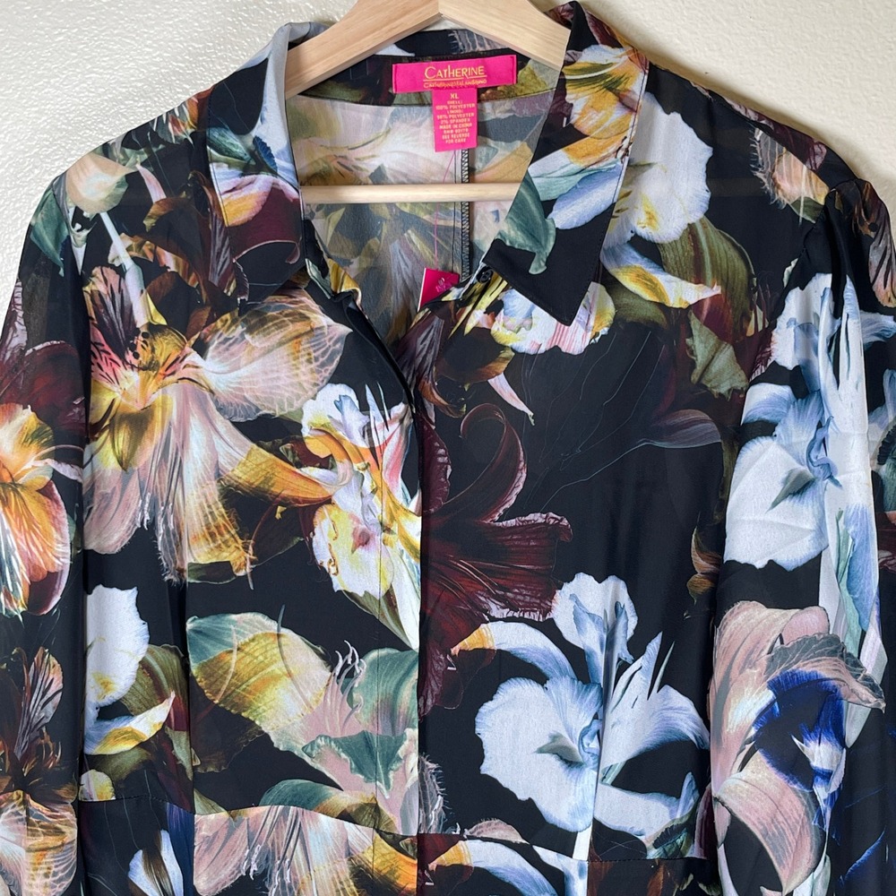 Catherine Malandrino Women's XL Floral Long Sleeve Midi Dress NWT Button Front - Picture 2 of 16